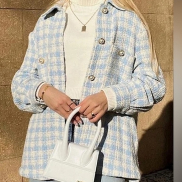 Zara Houndstooth Textured Shacket - Picture 1 of 4